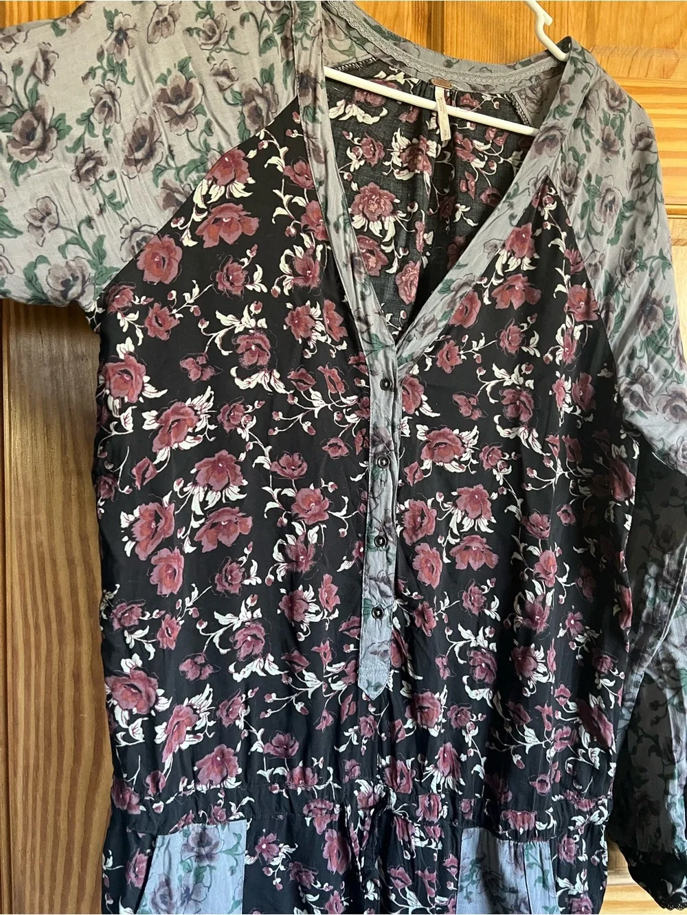 Free People Sheila Patchwork Black Floral Jumpsuit, Size Small - Picture 4 of 7
